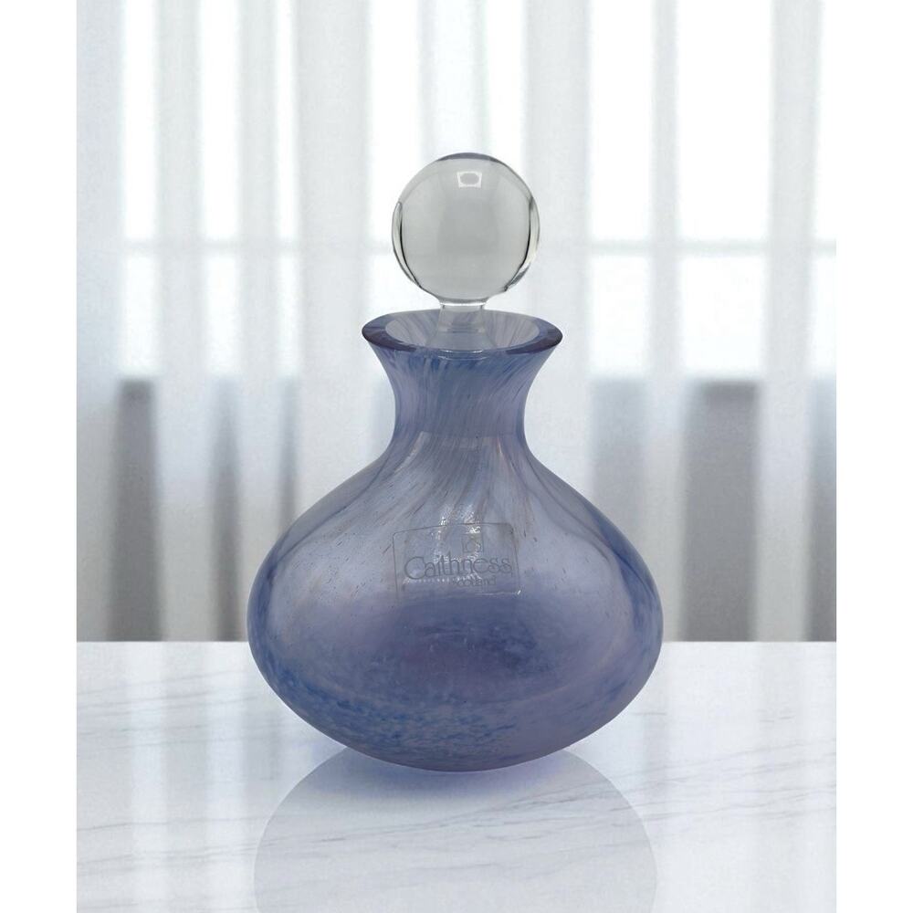 Scotland Caithness Art Glass Blue & White Swirl Scent Bottle Frosted Stopper 4